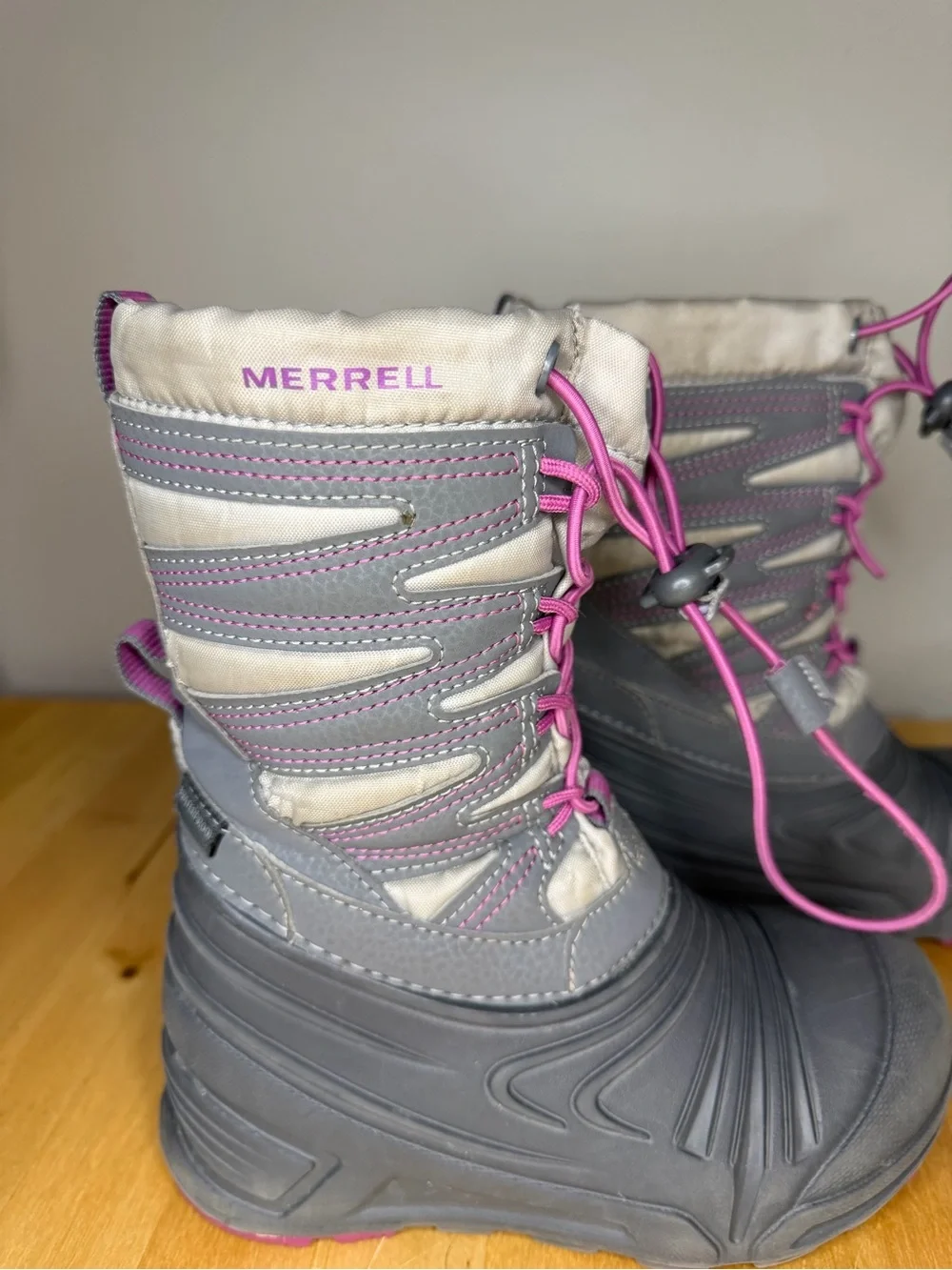 Merrell Kids Gray and Pink Insulated Snow Boots